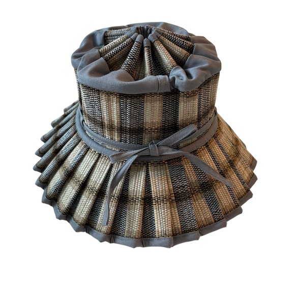Lorna Murray Taroko Vienna Hat Grey Beige Check Natural Fibre Sun Hat Small NEW - Picture 2 of 8